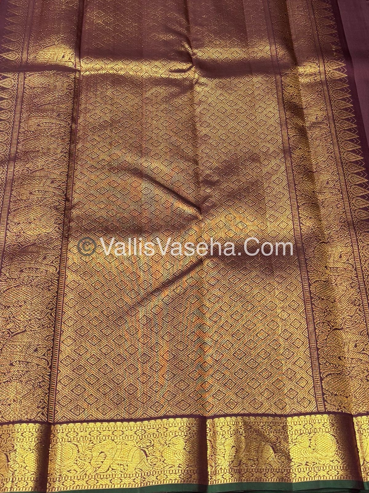 Pure Kanchipuram Silk Saree - Rust Orange & Wine Brown Combo - VVPS025