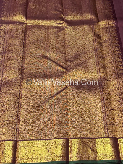 Pure Kanchipuram Silk Saree - Rust Orange & Wine Brown Combo - VVPS025