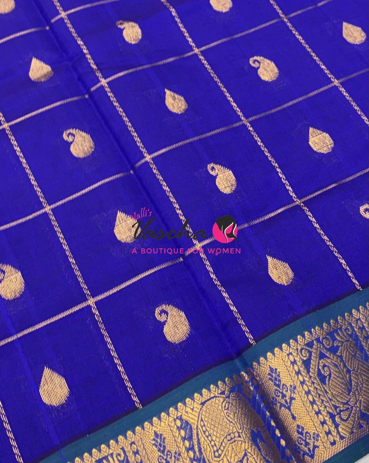 Semi Silk Cotton Saree - Checked Pattern with Butta  - VVSSC013