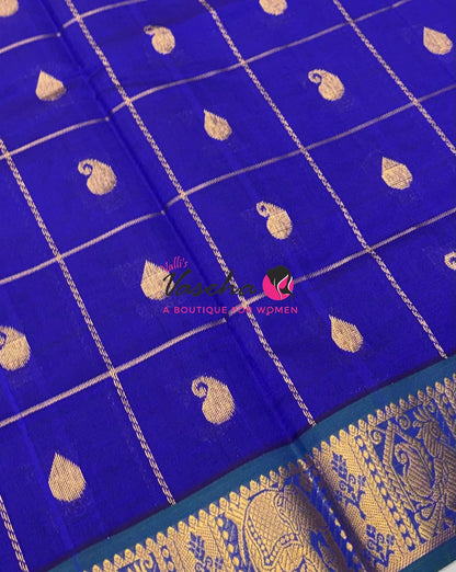 Semi Silk Cotton Saree - Checked Pattern with Butta  - VVSSC013