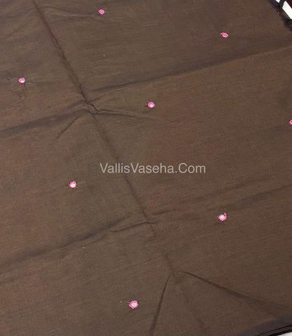 Poly Silk Mixed Cotton - Mirror Work Embroidery - Brown with Pink - VVPCM001