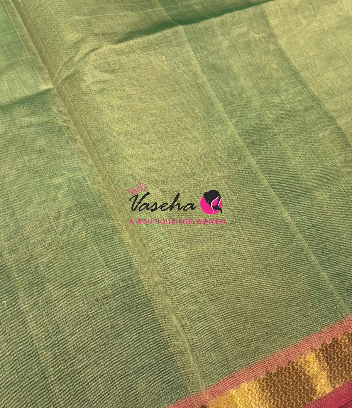 Pure Silk Cotton Sarees - Green With Pink - VVPSC017