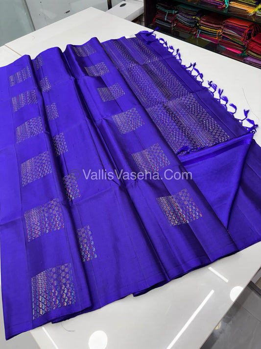 Pure Soft Silk Saree - Border Less - Blue Shade - Multi Color Zari Weaving - VVPSS055