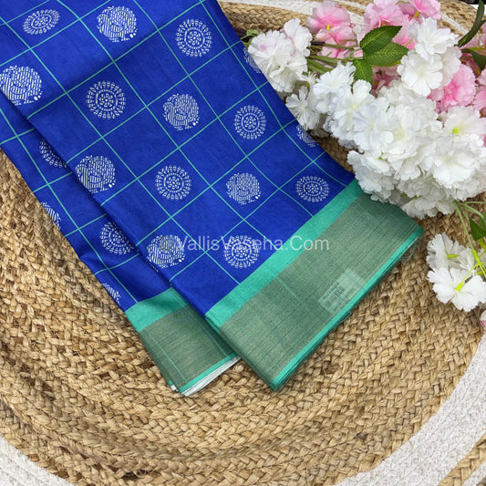 Fancy Mixed Cotton / Semi Chappa Silk |Mayil & Chakkaram| - Blue & Teal Green Combo - VVSCS006