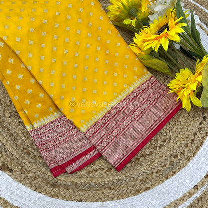 Banarasi - Premium Kathan Silk Saree - Yellow with Red - VVPKS002