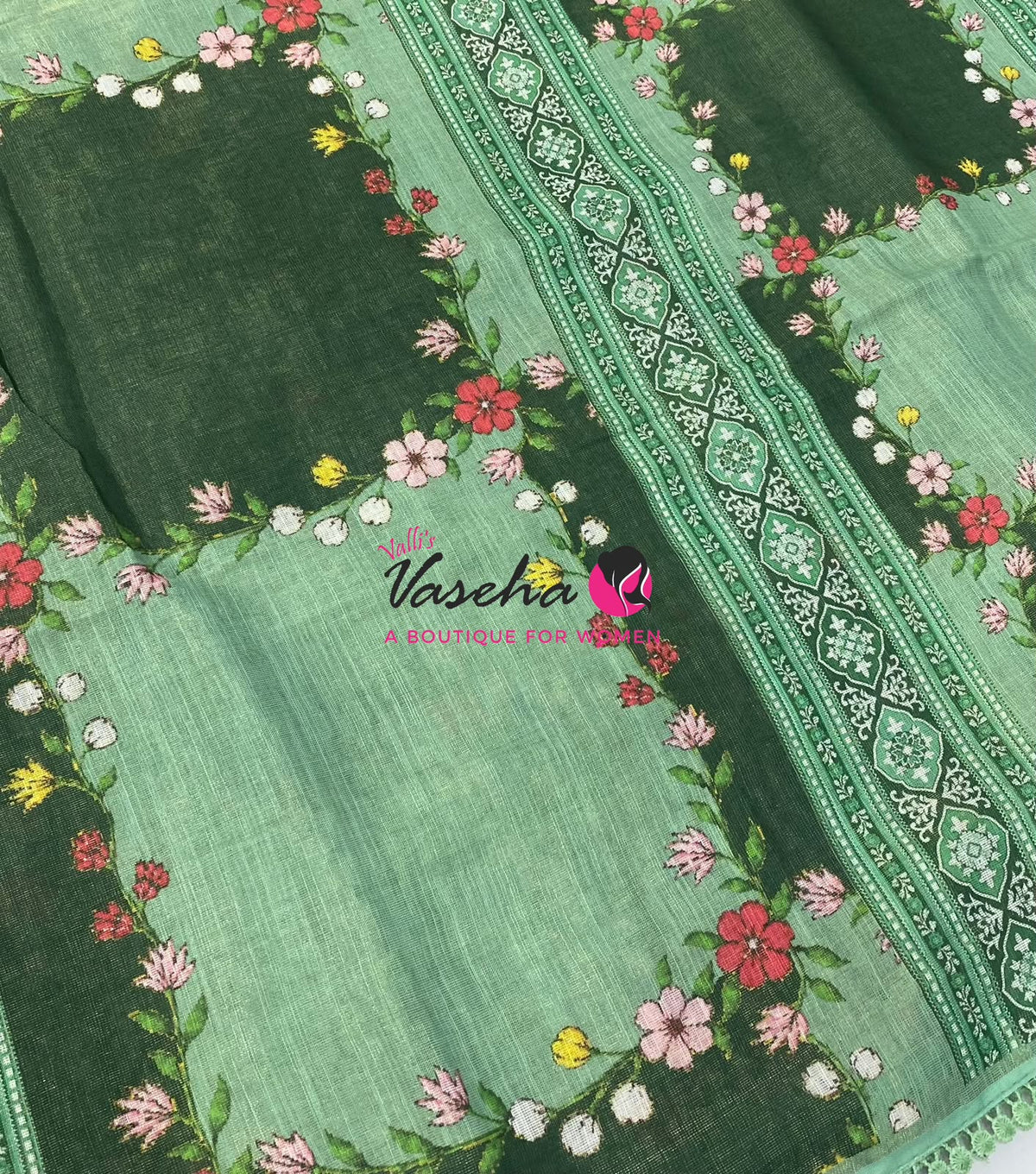 Linen Tissue Saree -  Light & Dark Combo -  Green  Shade - VVLTS007