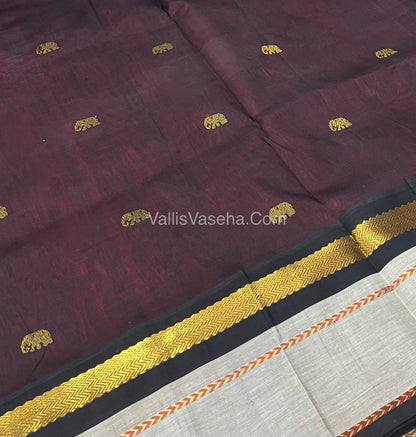 Pure Korvai Silk Cotton Saree - Border Elephant butta Design - VVKSC018