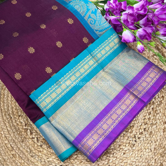 Pure Korvai Silk Cotton With Retta Petta Ganga Jamuna Border - VVKSC011
