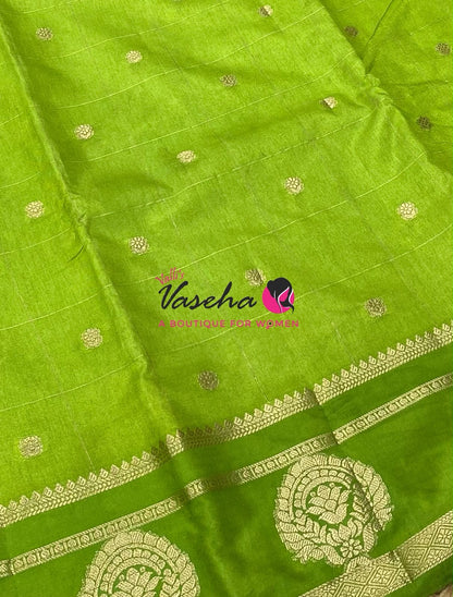 Semi Tussar Silk Saree | Parrot Green Shade |VVSTS060