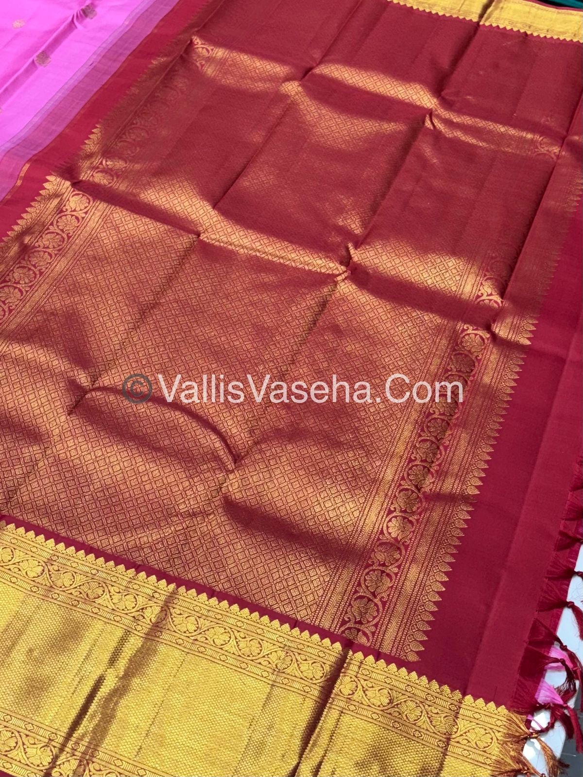 Pure Vintage Korvai Kanchipuram Silk Saree - Shade of Pink & Shade of Red Combo - VVPS025