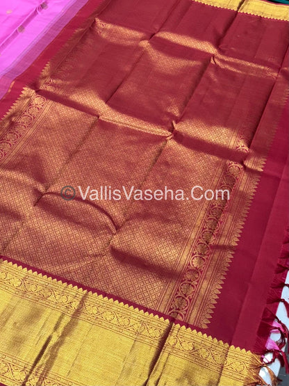 Pure Vintage Korvai Kanchipuram Silk Saree - Shade of Pink & Shade of Red Combo - VVPS025