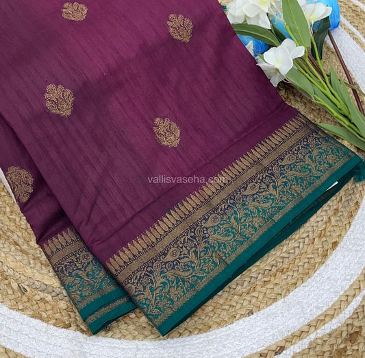 Bamboo Silk Saree - Wine with Ramar Blue Shade - VVBSS001