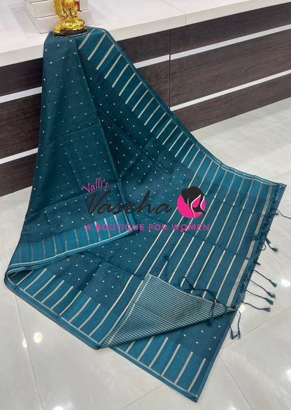 Semi Matka Tussar Silk Saree | Double Blouse | Ramar BlueShade |VVSTS052