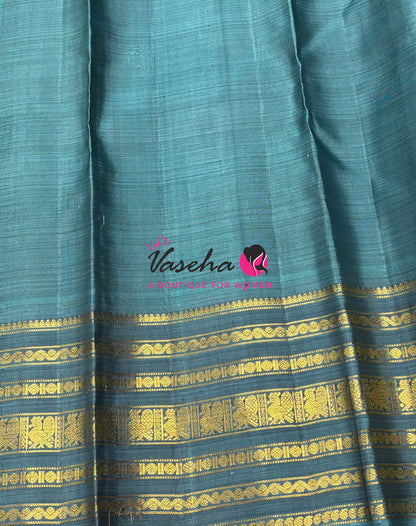 Pure Kanchipuram Silk Saree - Green With Blue - VVPS098