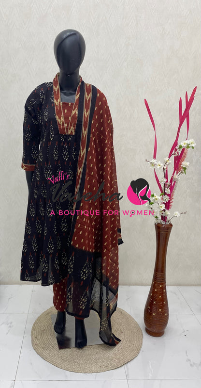 Ready Made | Semi Anarkali Set  (3pc)|Cotton |VVRMS032