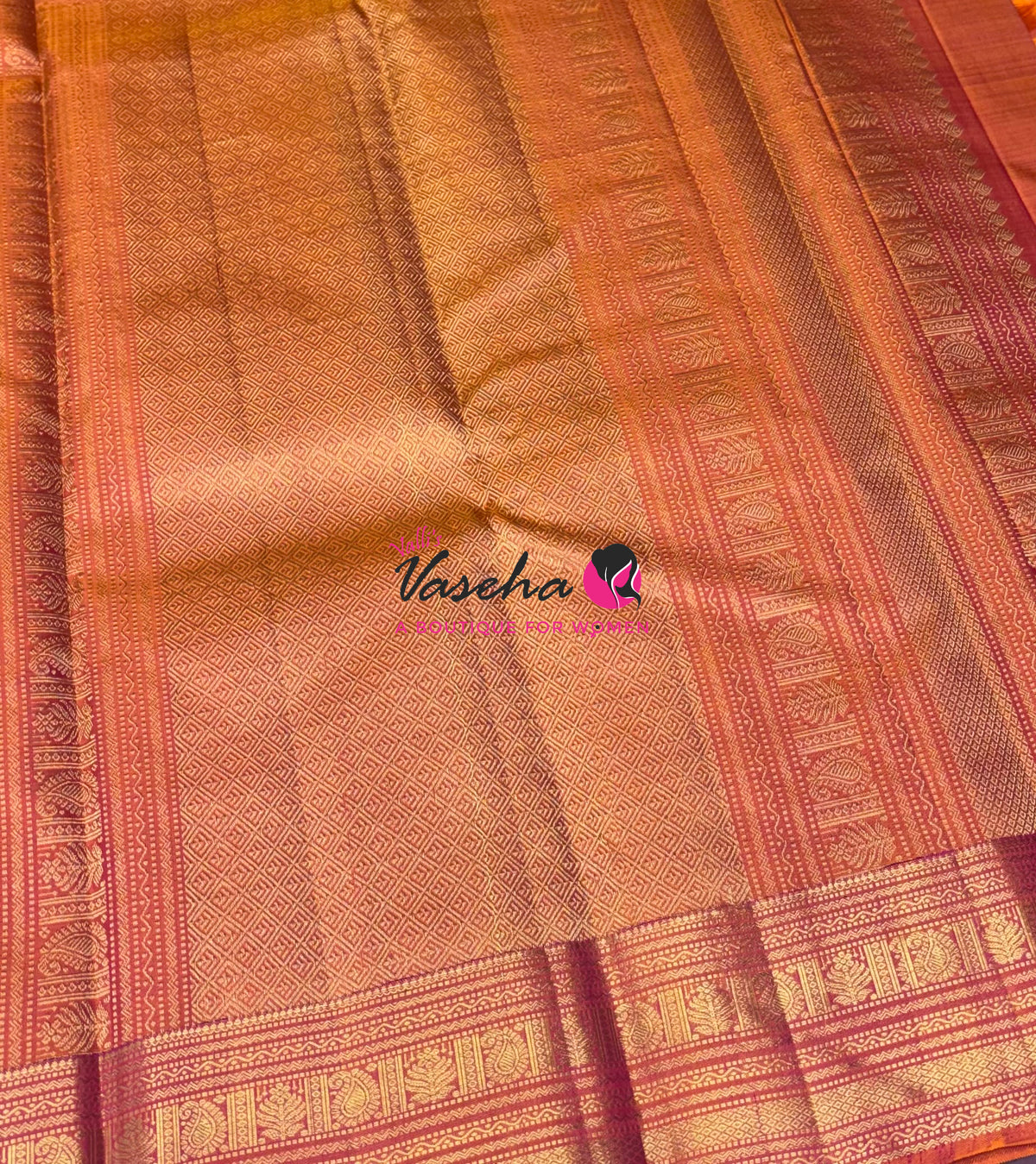 Pure Kanchipuram Silk Saree - Orangish Peach Shade - VVPS025
