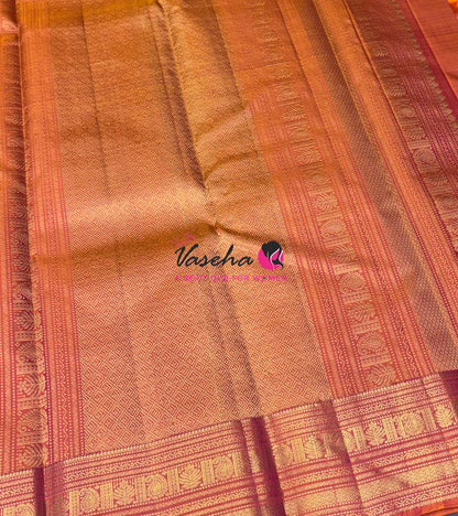 Pure Kanchipuram Silk Saree - Orangish Peach Shade - VVPS025