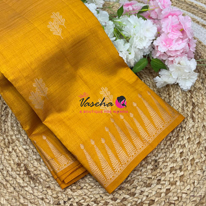 Semi Tussar Silk Saree | Yellow shade |VVSTS050