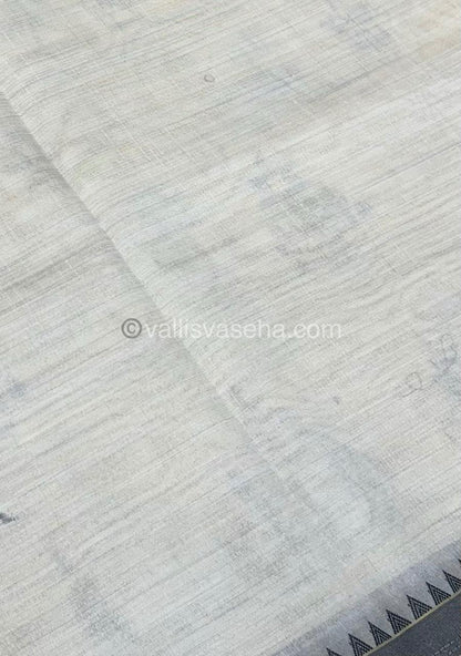 Semi Tussar Embroidery - Cream with Greyish Black Combo - VVSTE001