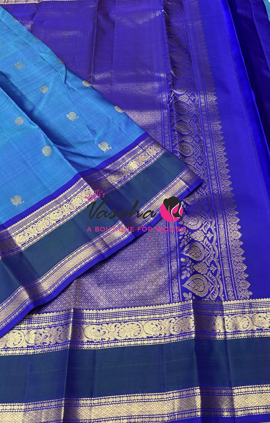 Pure Kanchipuram Silk Saree - Blue & Blue Shade  - VVPS022