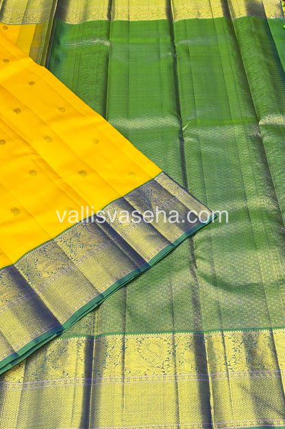 Pure Vintage Korvai Kanchipuram Silk Saree - Yellow & Green Combo - VVPS006