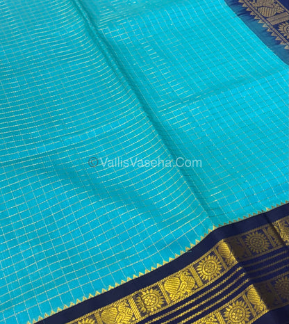 Pure Korvai Silk Cotton - Retta Petta Border - Blue With Navy Blue Combo - VVKSC010