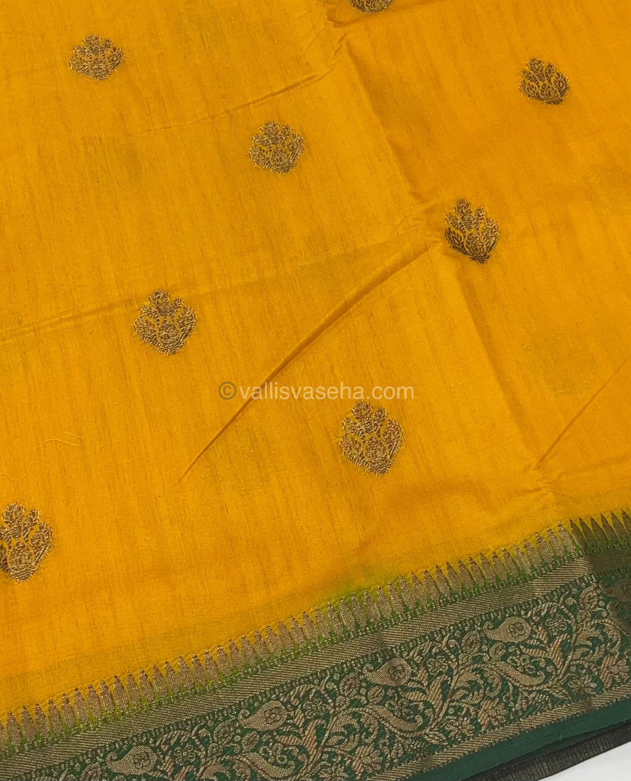 Bamboo Silk Saree - Yellow with Green Shade - VVBSS001