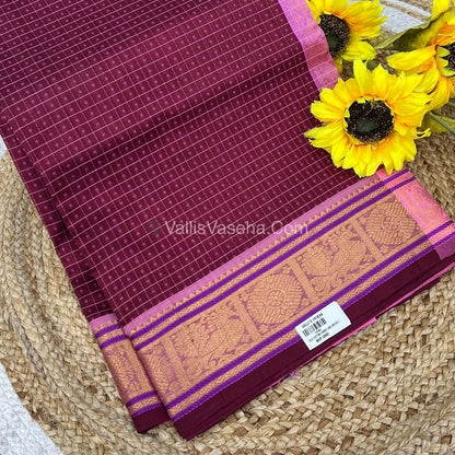 Pure Silk Cotton Saree - Winish Brown With Pink Shade - Lakshadeepam Design - VVPLD001