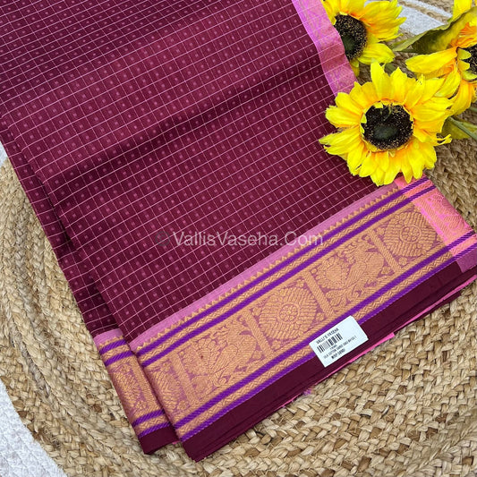 Pure Silk Cotton Saree - Winish Brown With Pink Shade - Lakshadeepam Design - VVPLD001
