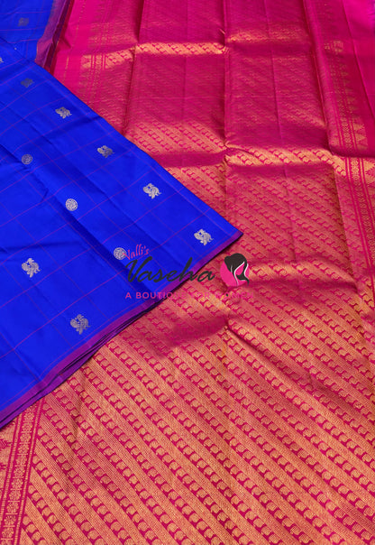 Pure Kanchipuram Silk Saree - Blue & Pink Combo - VVPS020