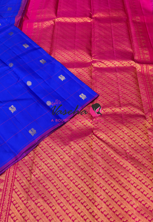 Pure Kanchipuram Silk Saree - Blue & Pink Combo - VVPS020