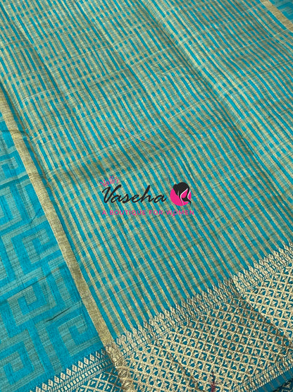 Semi Tussar Silk Saree | Blue Shade |VVSTS058