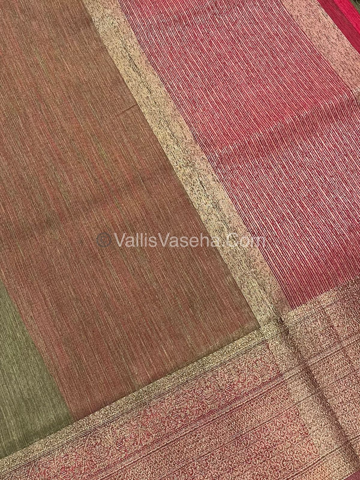 Bamboo Silk Saree -Chiku  With Red Shade - VVBSS008