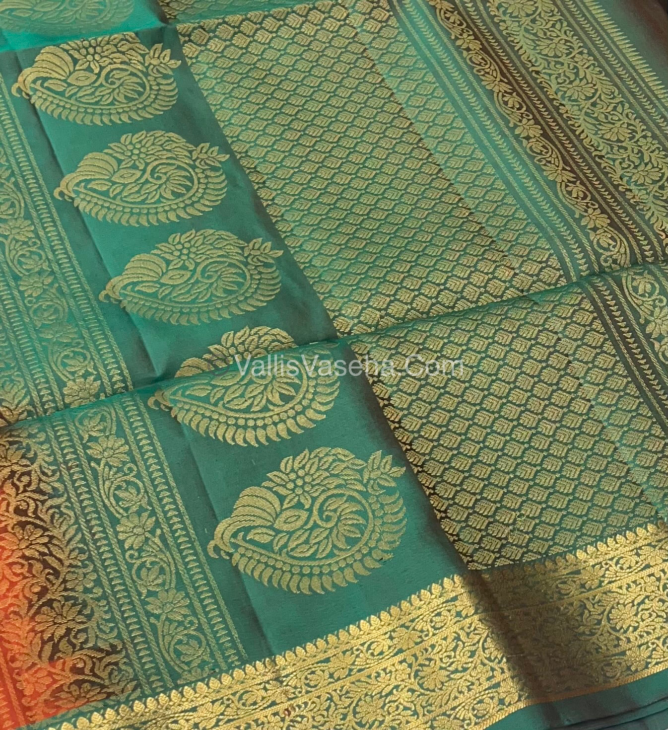 Pure Soft Silk Saree - Kanchi Border - Velum & Mayilum - Rust Orange & Green Combo - VVPSS046