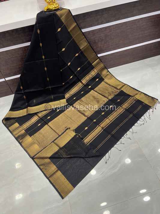 Pure Maheshwari Silk Cotton Saree -  Black Color - VVMSC005