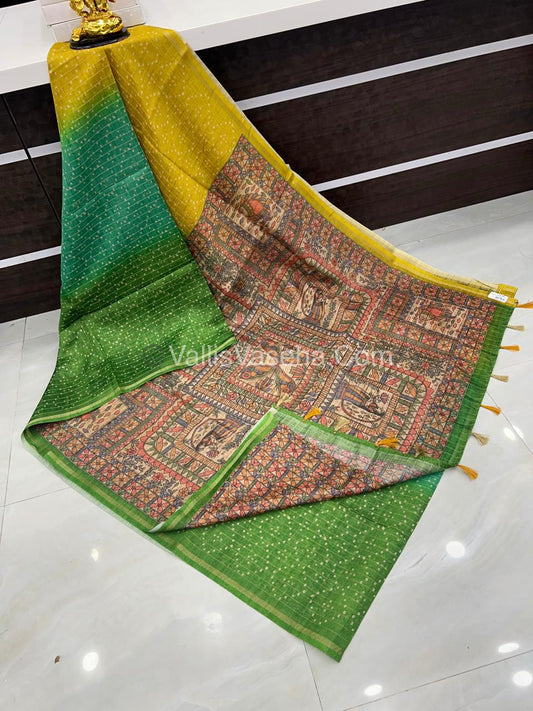 Semi Chanderi Saree - Fusion Of Bandhini & Madhubani- VVSCS002