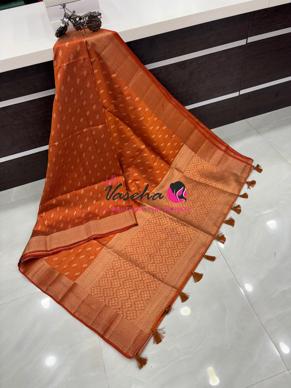 Semi Tussar Silk - Grand Pallu  - Rust Orange Shade - VVSTS021
