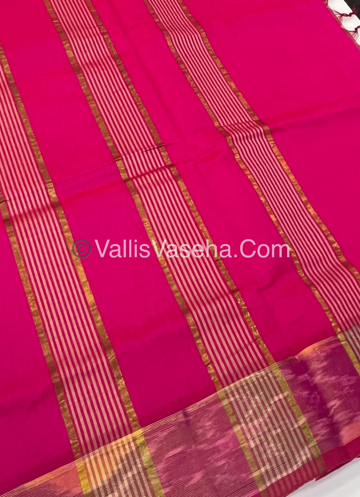Semi Silk Cotton Saree - Cream & Pink - VVSSC001