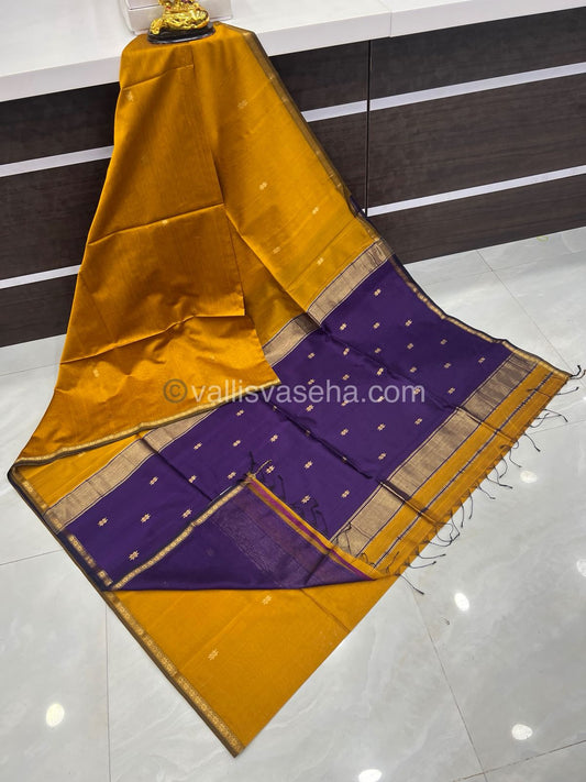 Pure Maheshwari Silk Cotton Saree - Mustard & Purple Color - VVMSC002