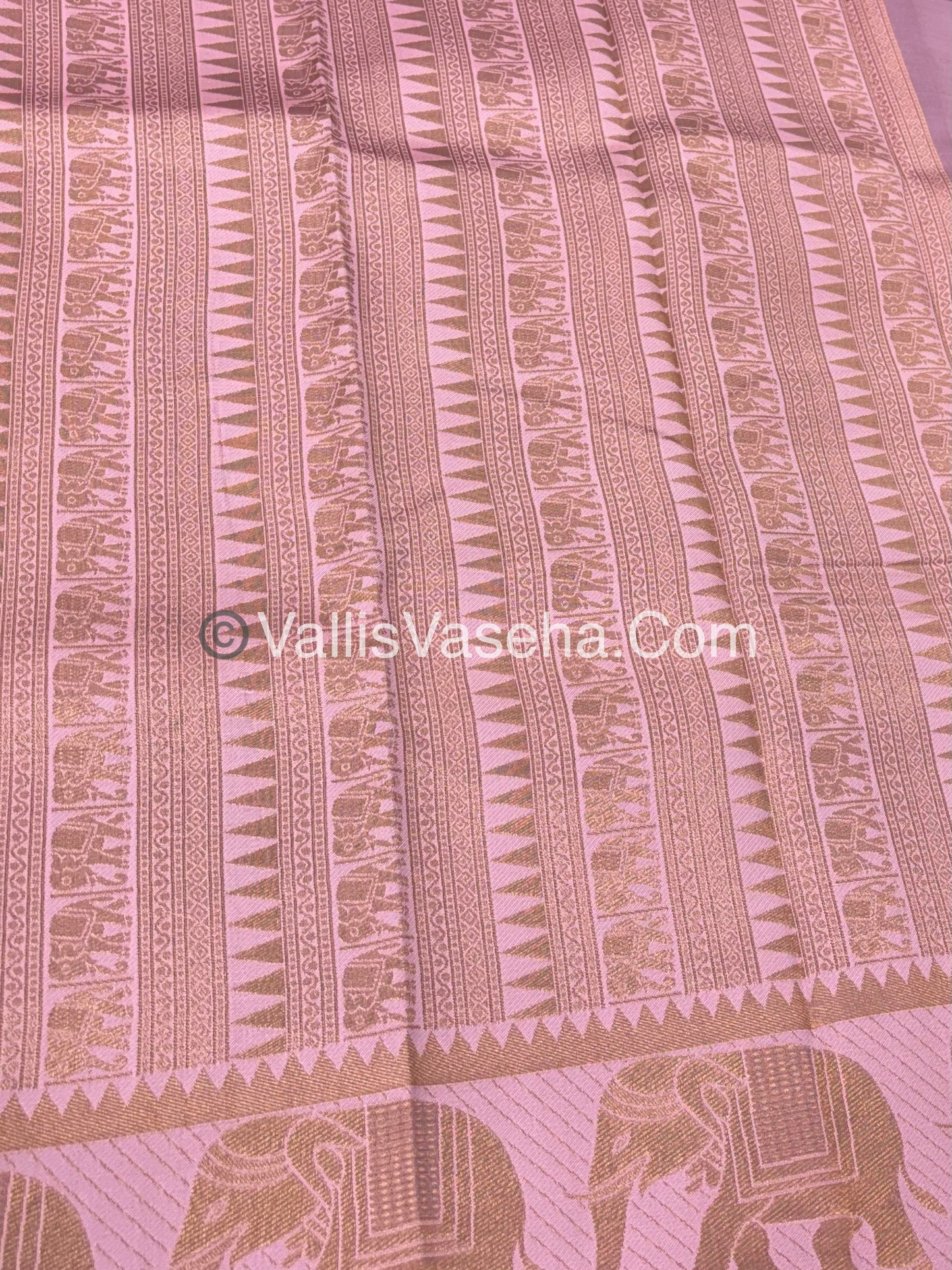 Semi Silk Saree - Kanchi Silk Style - Elephant Border - Pink with Pink - VVSSS005