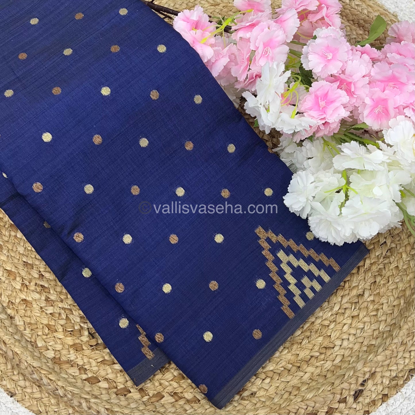 Cherry Tussar - Semi Tussar Silk - Navy Blue Shade - VVSTS009