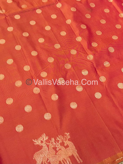 Semi Soft Silk - Deer Butta Border - Peachish Orange Shade -VVSSS017