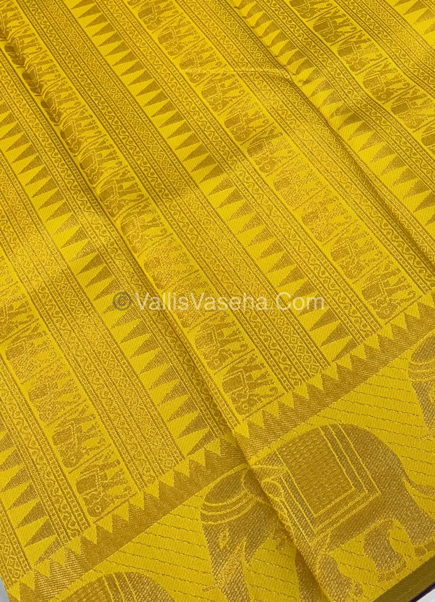 Semi Silk Saree - Kanchi Silk Style - Elephant Border - Violetish Blue with Yellow- VVSSS005