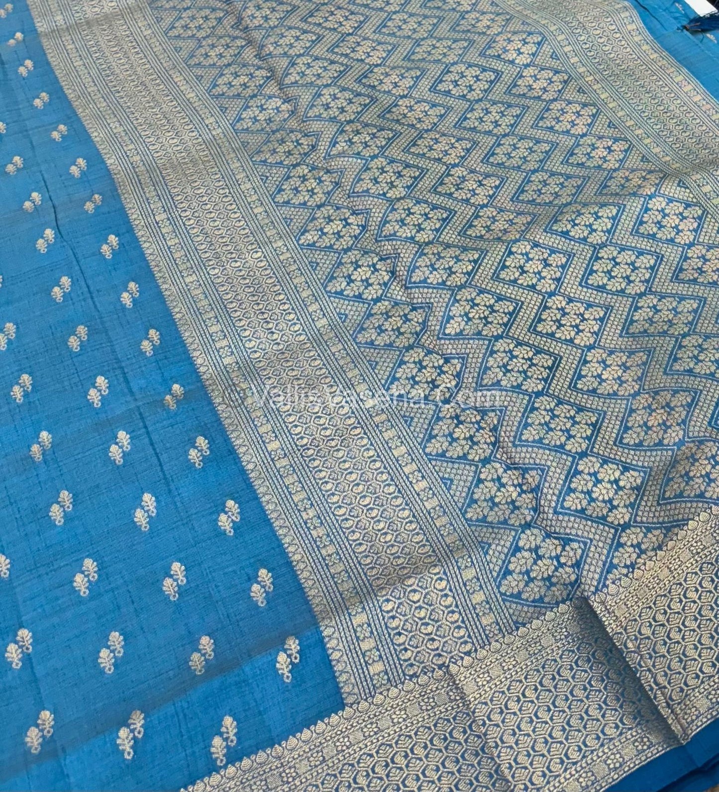 Semi Tussar Silk - Grand Pallu  - Blue Shade - VVSTS021