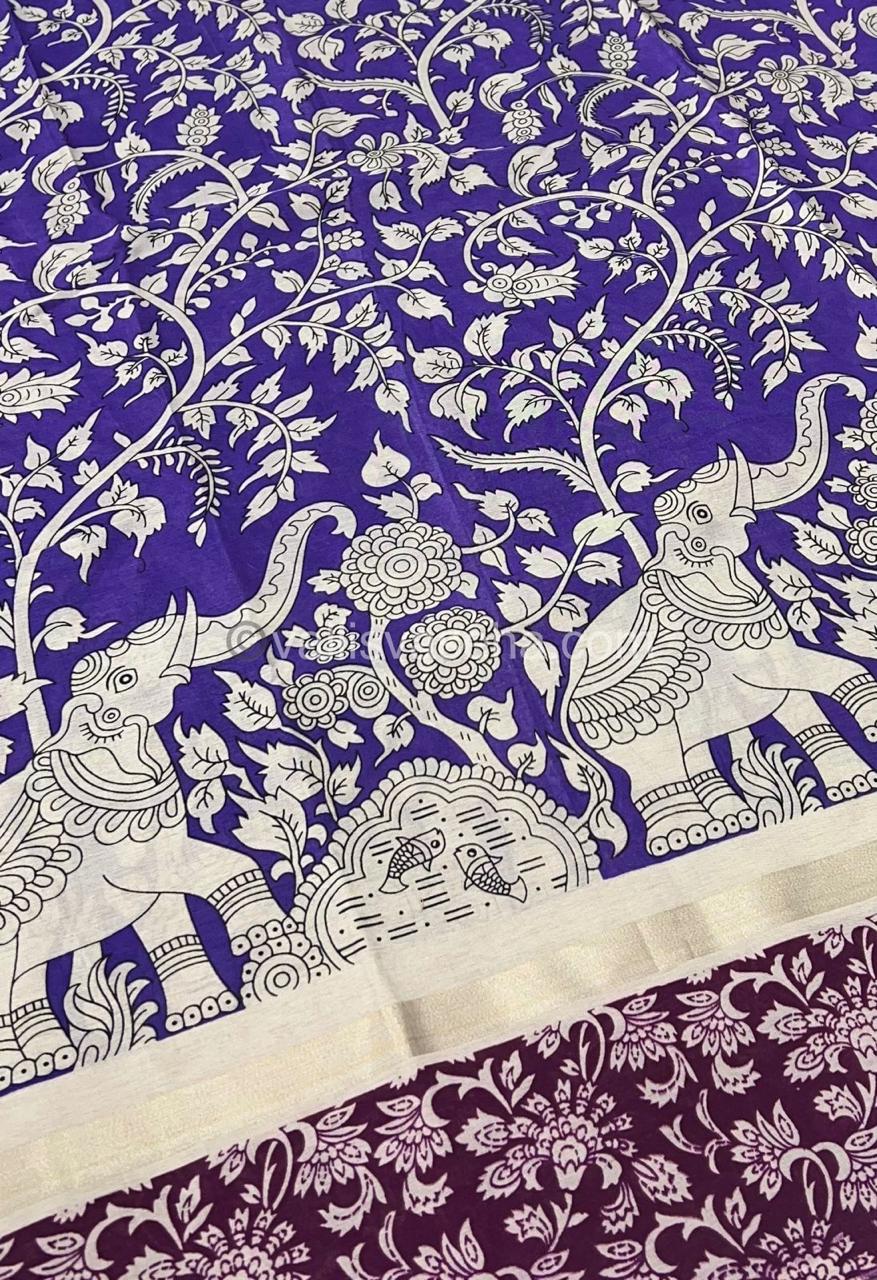 Pre Booking - Casual Wear - Semi Silk Mixed - Kalamkari - Lavendar (Purple) with Purplish Pink - VVSSK001