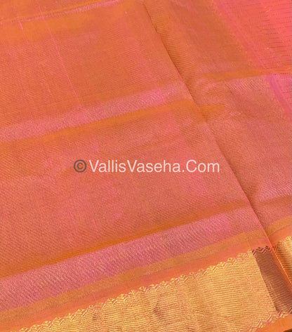 Pure Silk Cotton Saree - Mayil & Chakkaram Design - Blue With Peach Gold Shade - VVMC002