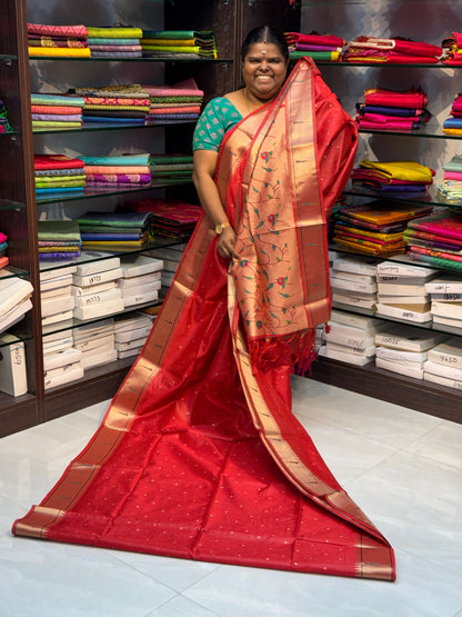 Semi Raw Silk - Paithani Design Weaving - Red Shade - VVRS005