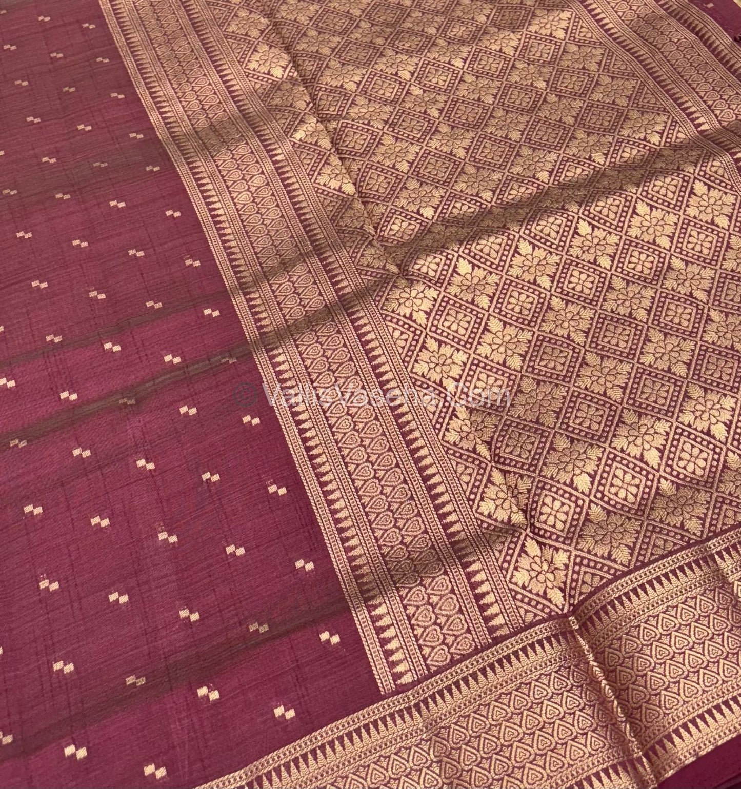 Semi Tussar Silk - Grand Pallu  - Wine Shade - VVSTS020