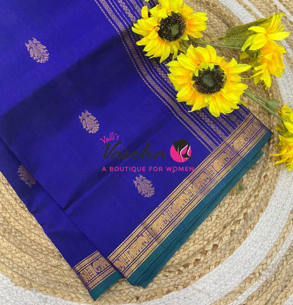 Pure Silk Cotton Saree - Retta Mayil Design - Blue Shade - VVRMS001