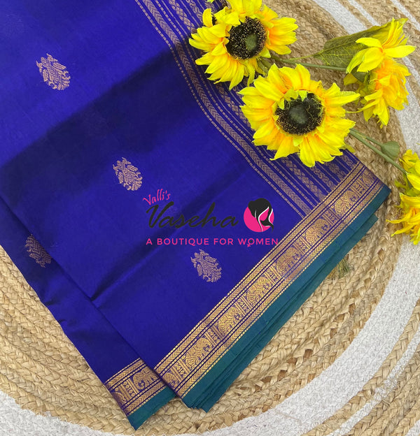 Pure Silk Cotton Saree - Retta Mayil Design - Blue Shade - VVRMS001